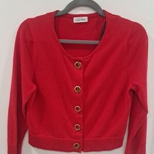 Calvin Klein Red Gold-Button Cropped Cardigan